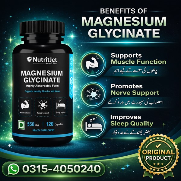 NutritJet High Absorption Magnesium Glycinate 550MG Capsules In Pakistan NutritJet High Absorption Magnesium Glycinate 550MG Capsules In Pakistan